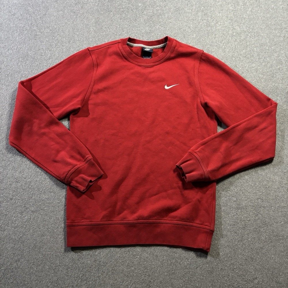 Nike Club Fleece Crewneck Sweatshirt Mens Small Red Embroidered Swoosh Pullover